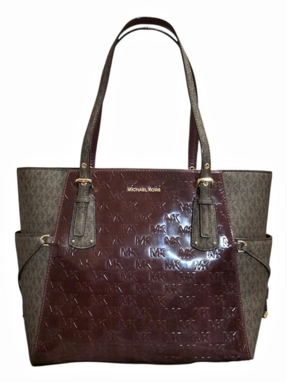 Michael Kors Voyager East West Tote Brown & Merlot NWT
